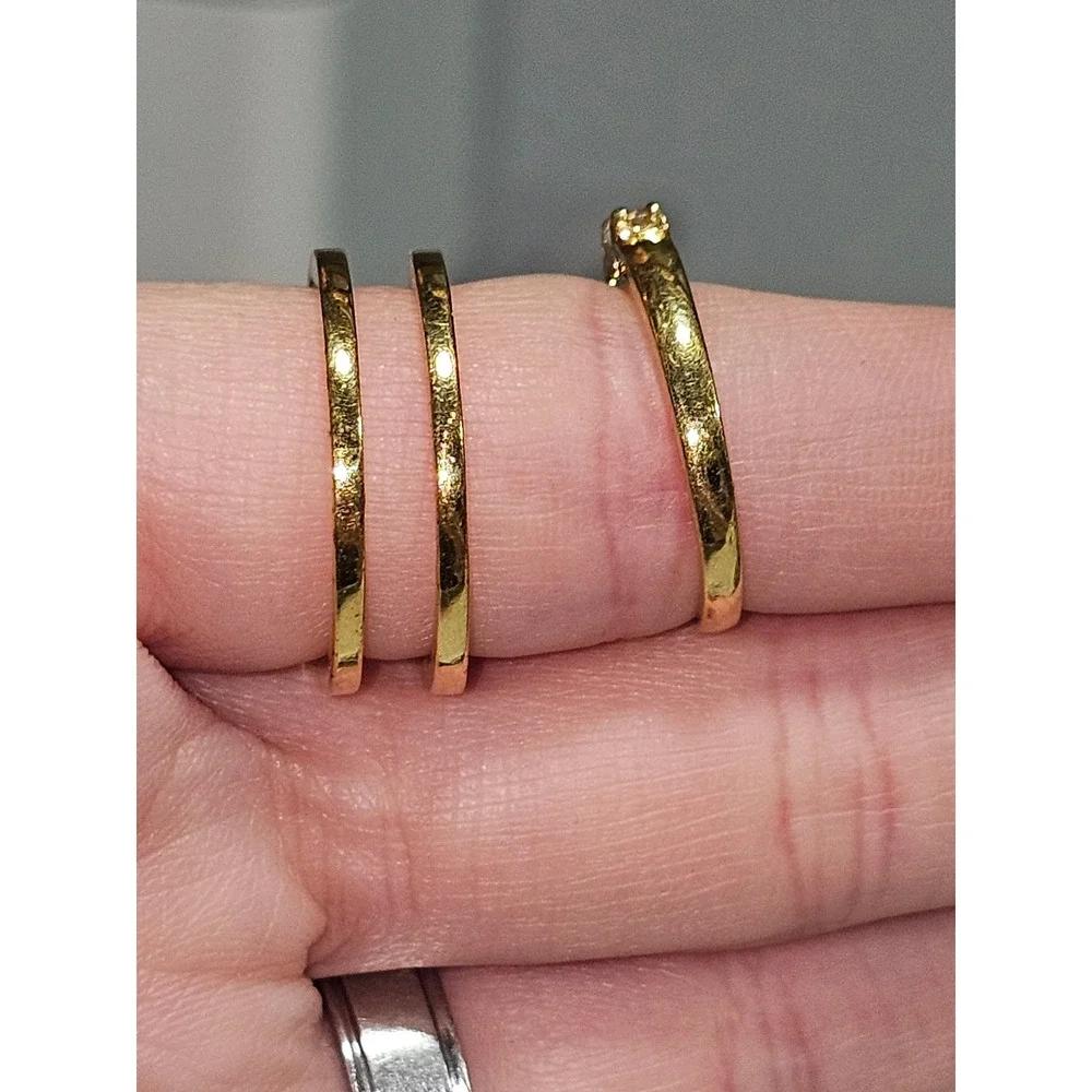 Gold Tone Cubic Zirconia Solitaire Engagement Ring & Wedding Band Set Size  7.5